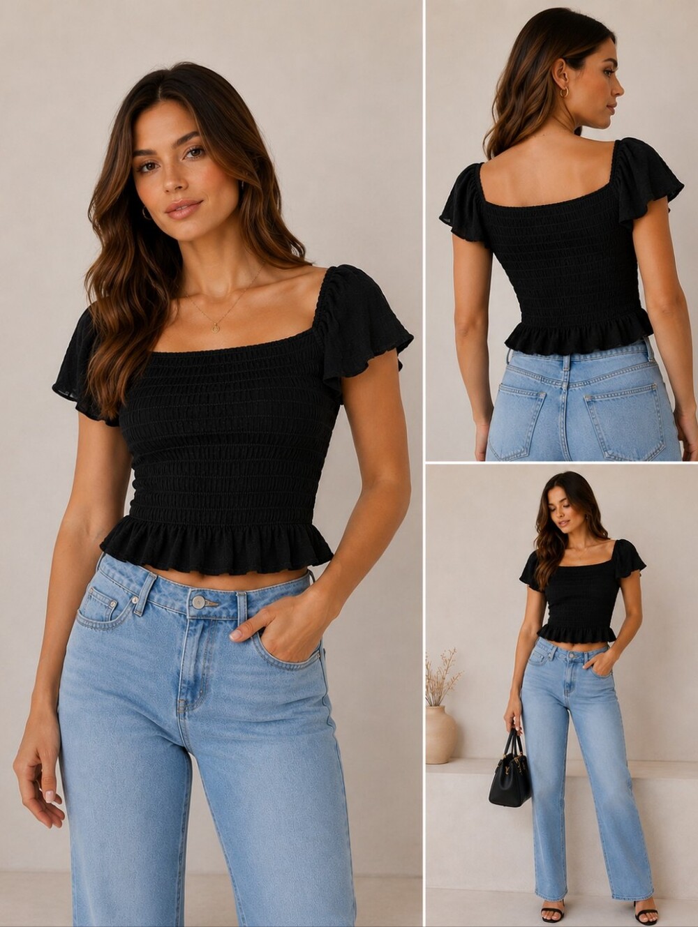 le chateau Square Neck Flutter Sleeve